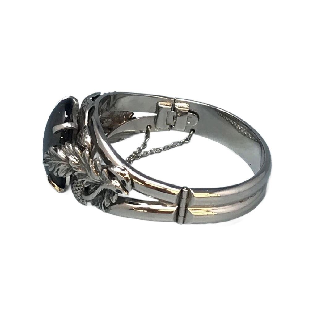 Whiting & Davis Silver-Tone Hematite Cabochon Leaf Bracelet - Picture 2 of 10